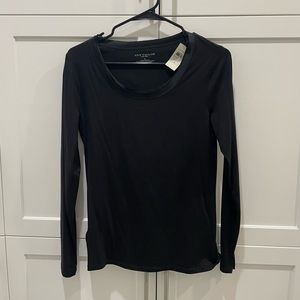Ann Taylor Black Long Sleeve Shirt w/ Ruffle Detailing